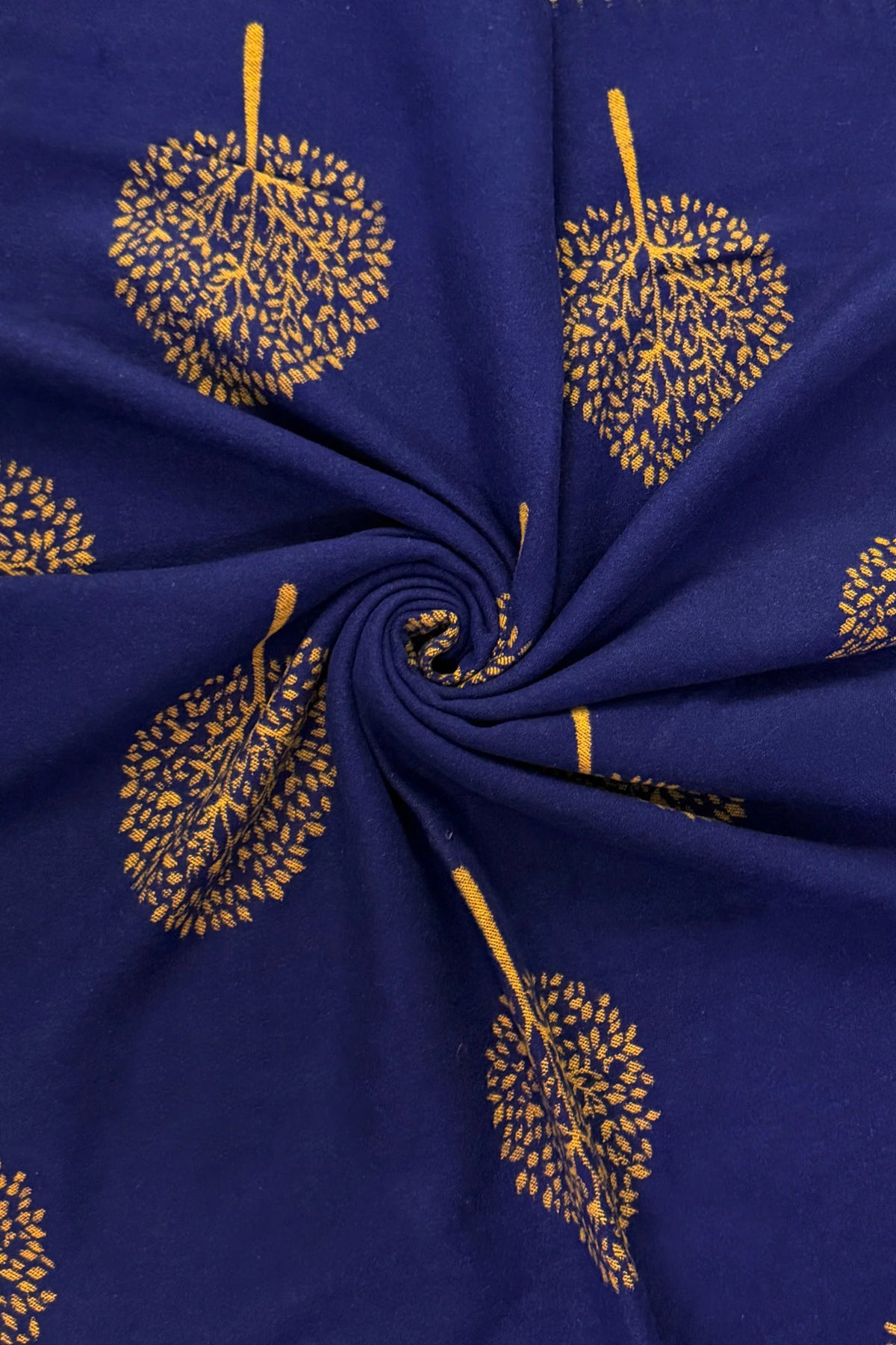 Soft Reversible Tree Print Tassel Blanket Scarf In Navy/Mustard