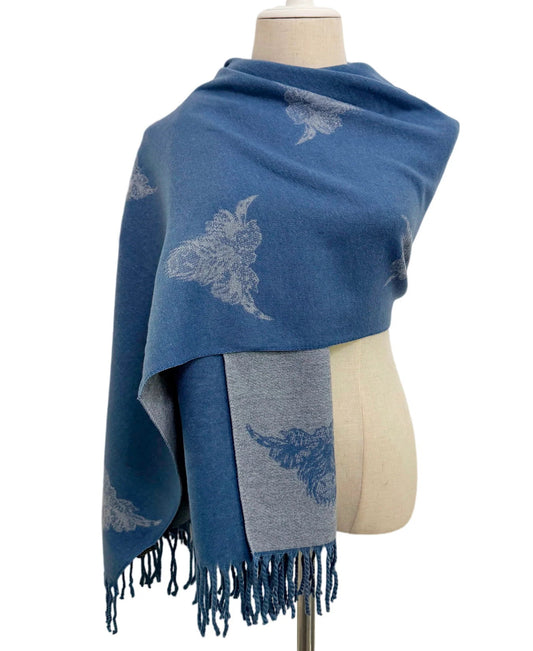 Reversible Scottish Highland Cow Print Tassel Scarf - Filli London