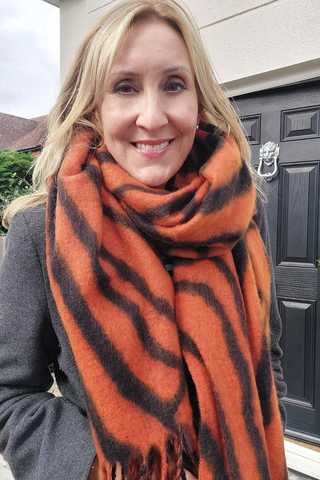 Soft Warm Tiger Print Scarf With Tassels