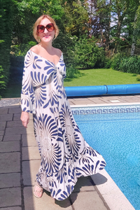 Sienna Swirl Feather Print Maxi Dress In Blue