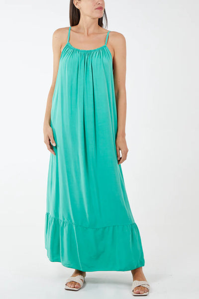 Camille Cami Strap Tiered Maxi Dress In Jade Green