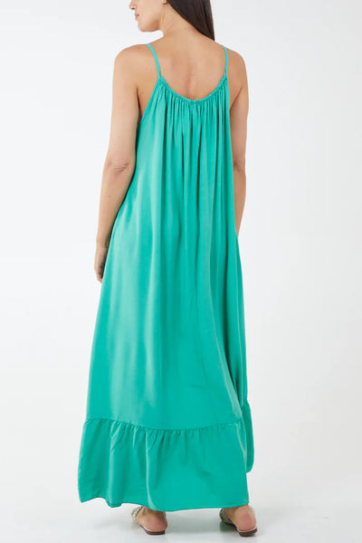 Camille Cami Strap Tiered Maxi Dress In Jade Green