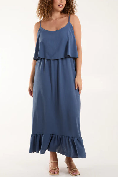 Demi Double Layer Cami Maxi Dress In Denim Blue