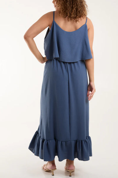 Demi Double Layer Cami Maxi Dress In Denim Blue