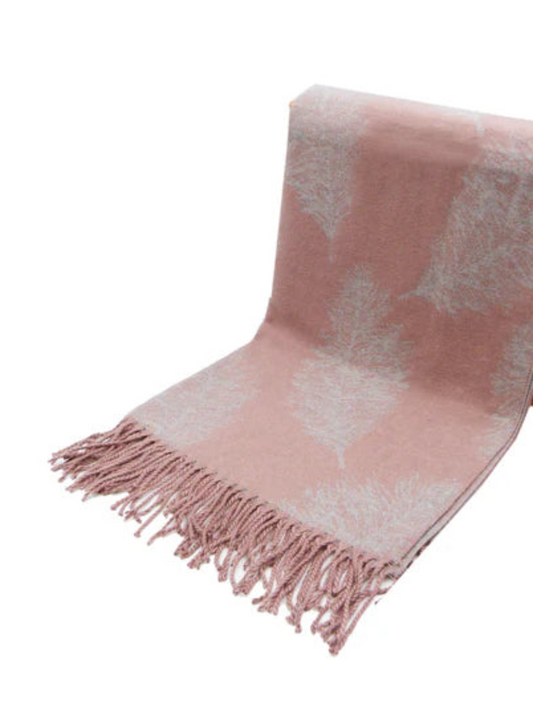 Feather Pattern Reversible Winter Cashmere Wrap Tassel Scarf In Pink