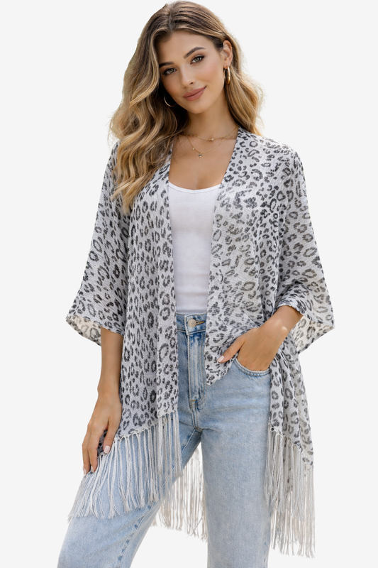 Leopard Luxe Shimmer Kimono In Silver Moon