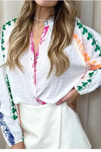 Embroidered Boho Tie Front Blouse