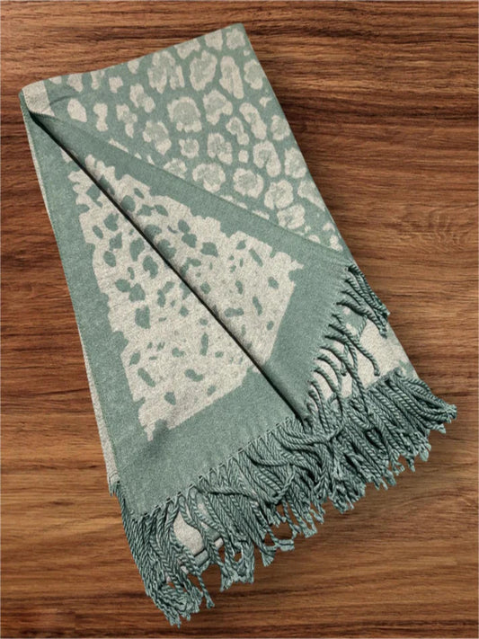 Best Seller⭐Reversible Leopard Print Cashmere Scarf In Mint Green