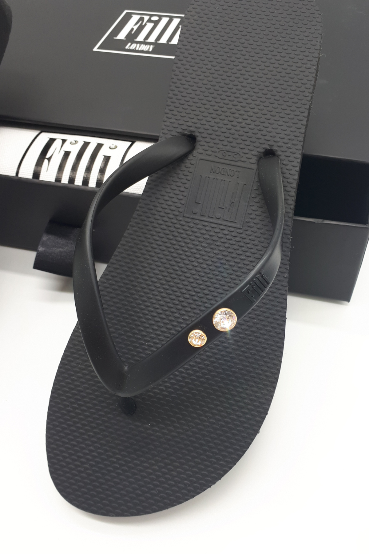 Crystal Diamond - Black Luxury Flip Flops - Filli London