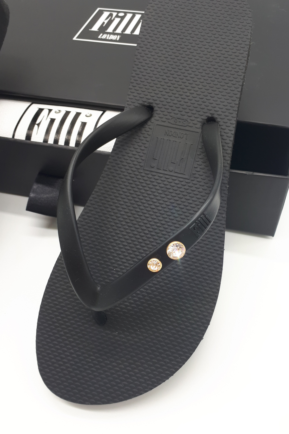 Crystal Diamond Black Luxury Flip Flops Filli London
