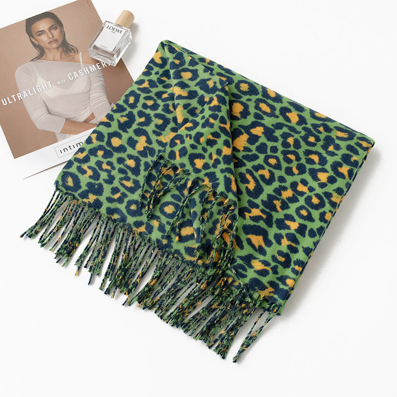 Wild Animal Leopard Print Warm Scarf In Green