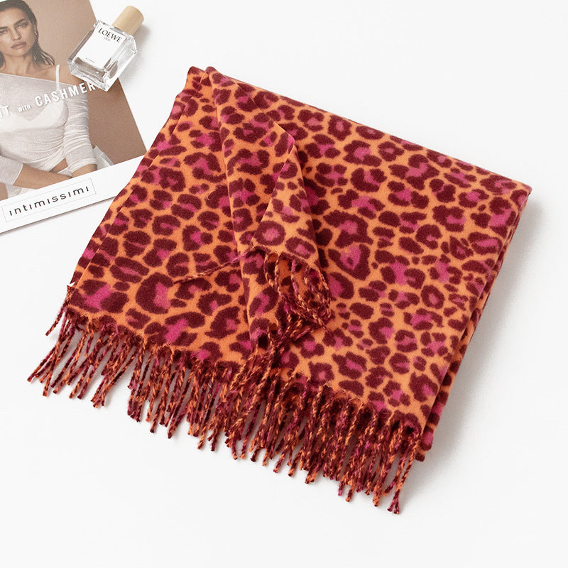 Wild Animal Leopard Print Warm Scarf In Orange