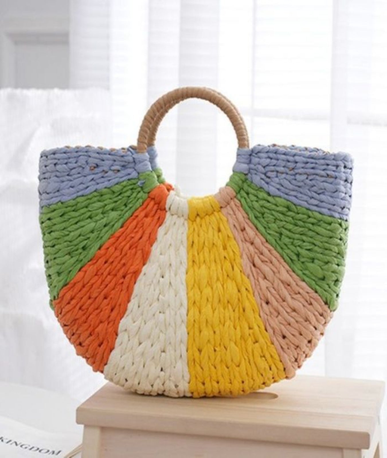 NEW ✨ Rainbow Raffia Tote Beach Bag