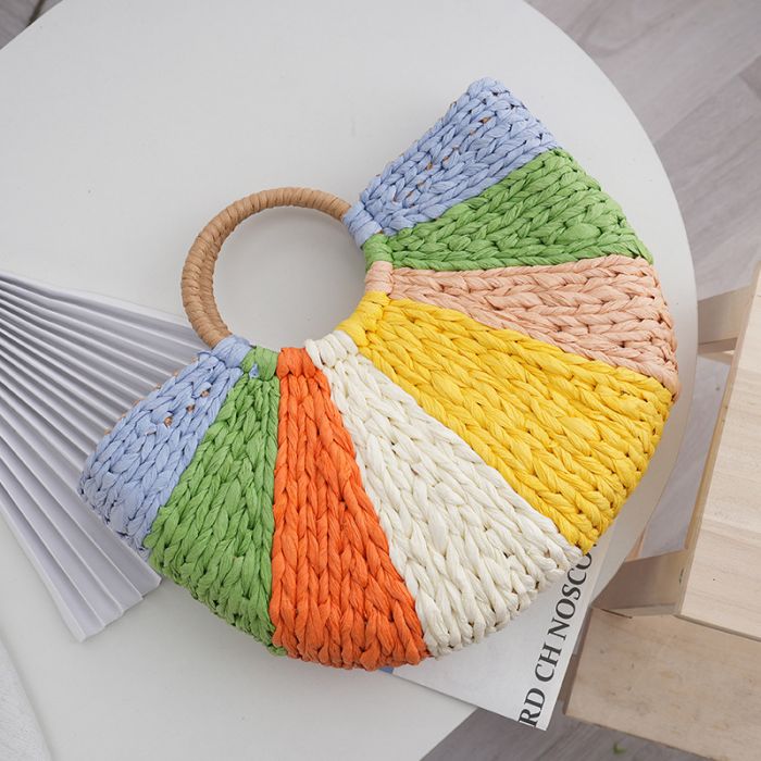 NEW ✨ Rainbow Raffia Tote Beach Bag