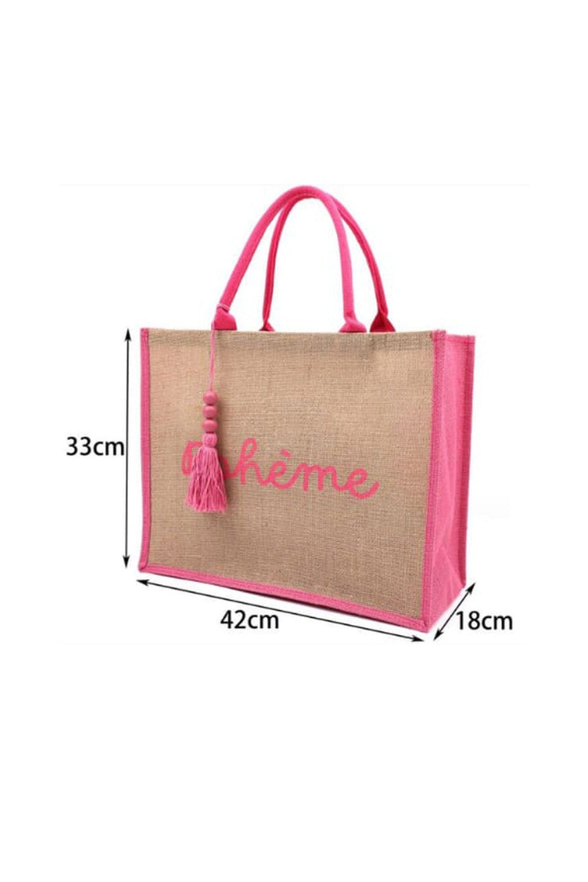 Boheme Cotton Canvas Beach Bag in Pink - Filli London