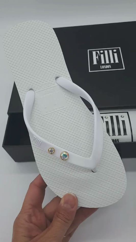 Aurora Crystal Duo Luxury Flip Flops - White