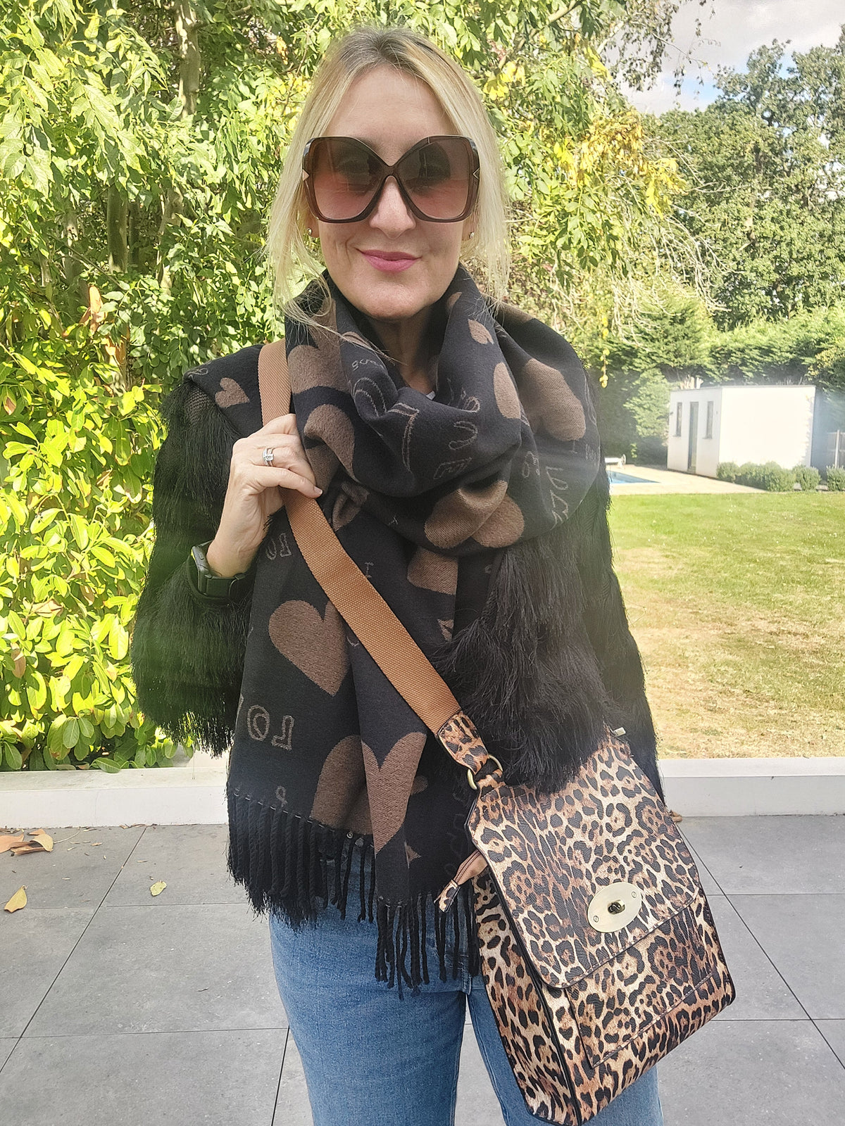 Leopard Print Faux Leather Messenger Bag In Brown - Filli London