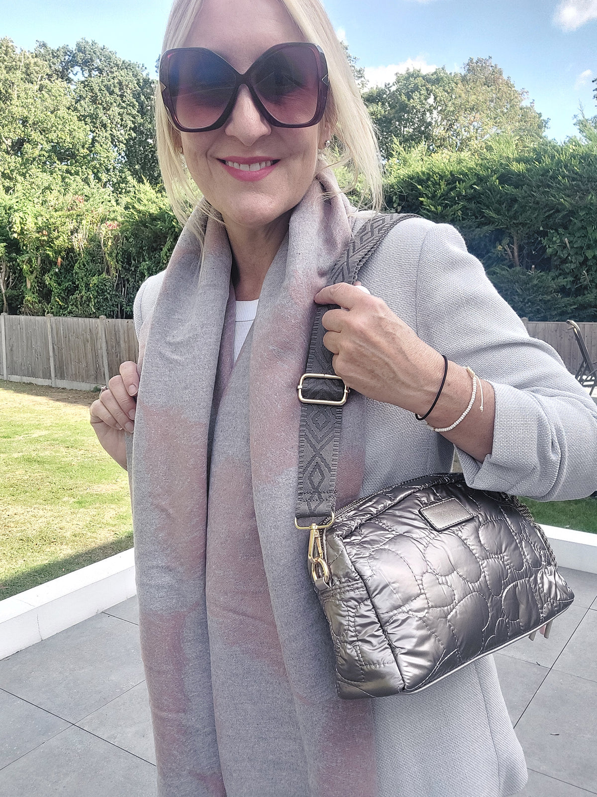 Quilted Heart Crossbody Bag In Pewter