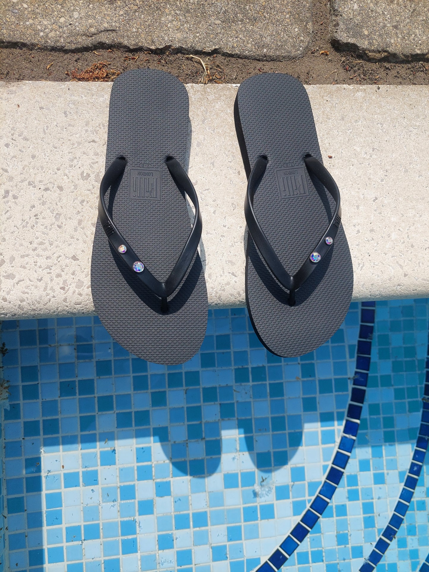 Aurora Crystal Duo Luxury Flip Flops - Black