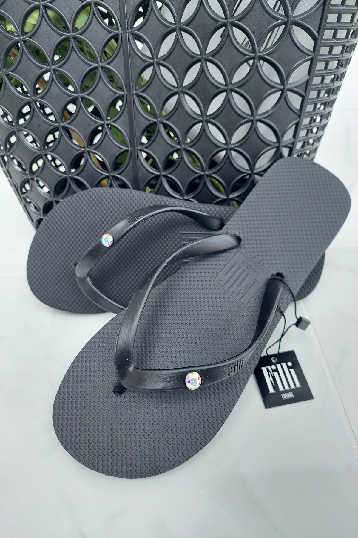 Aurora Luxury Crystal Flip Flops - Black
