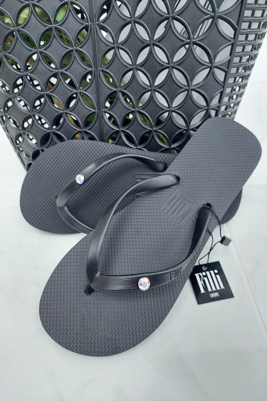 Aurora Luxury Crystal Flip Flops - Black