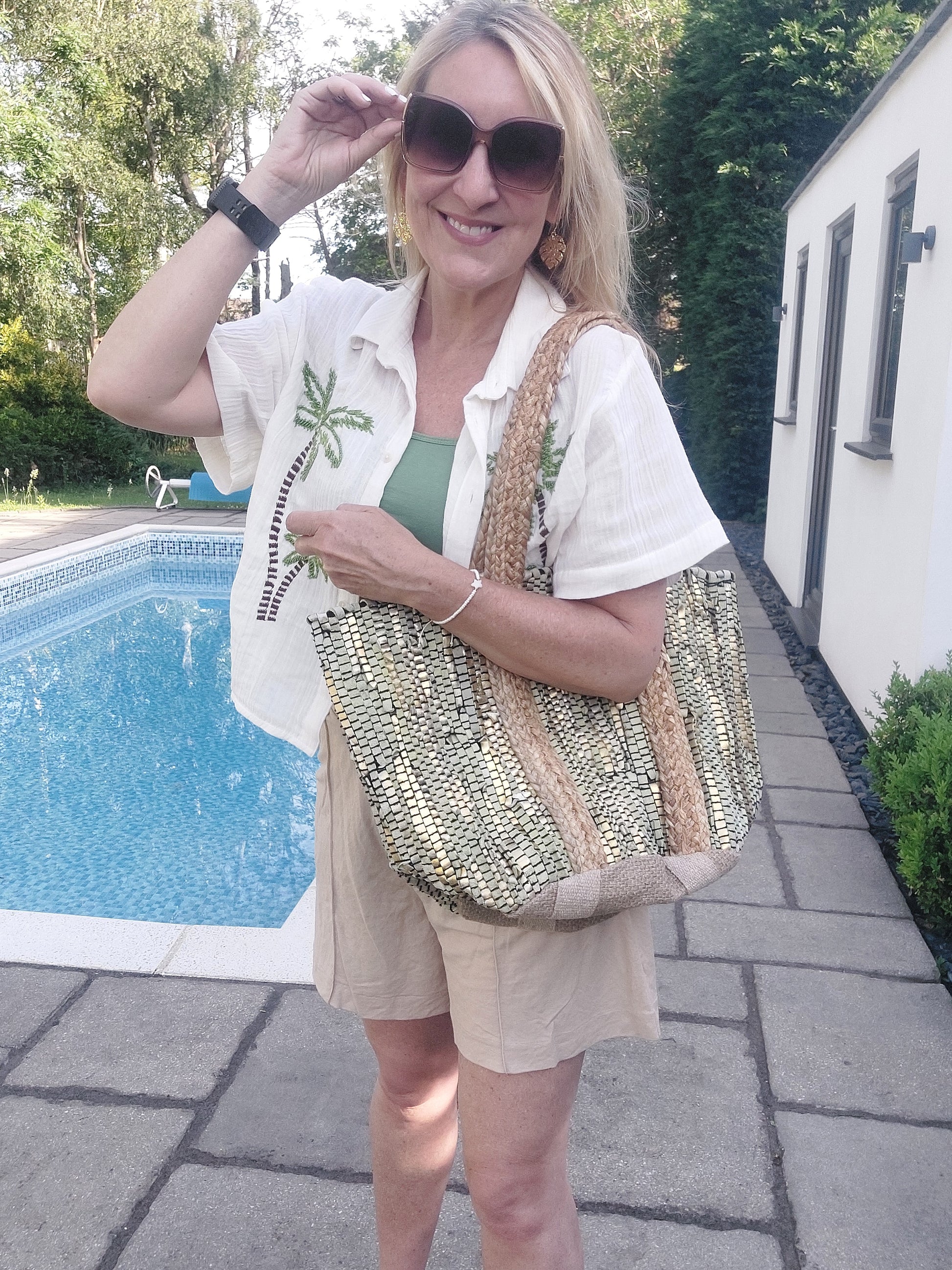 Luxe Edit 💎 Handwoven Leather & Straw Luxe Tote In Green/Gold - Filli London