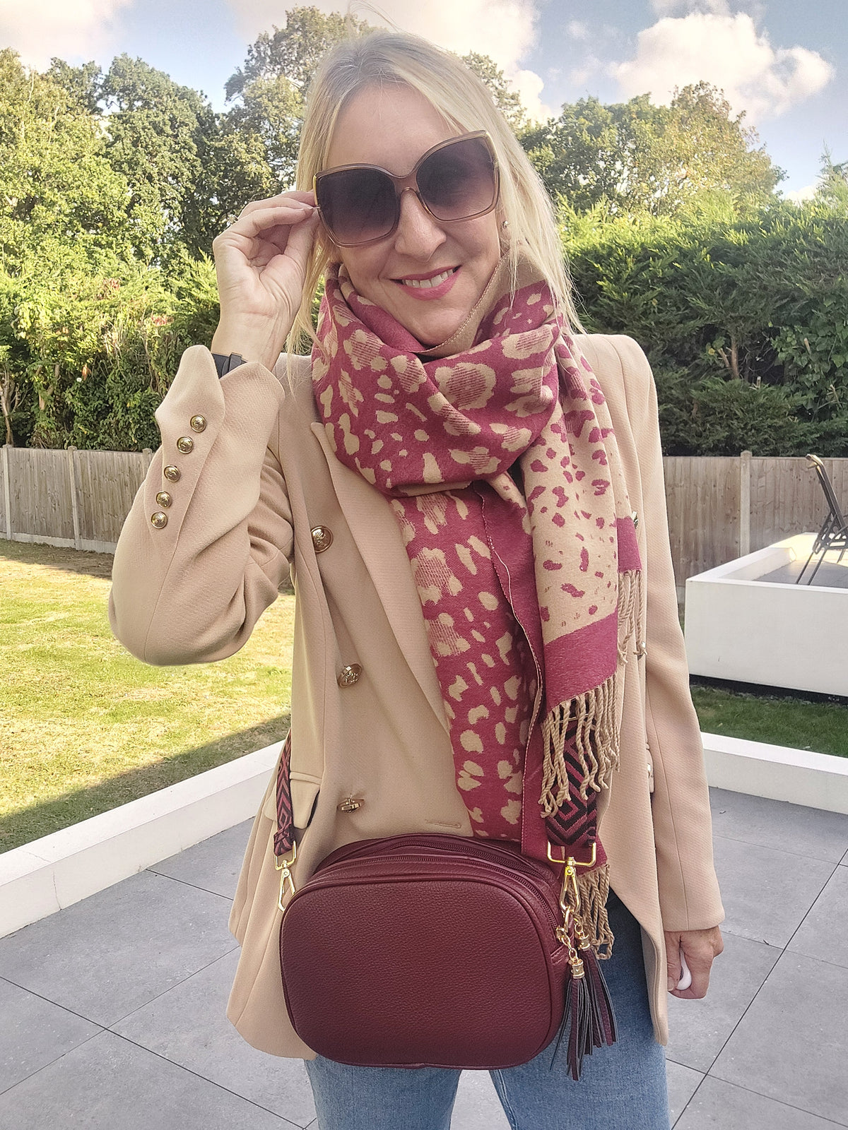 New Season Double Zip Statement Crossbody Bag In Burgundy - Filli London