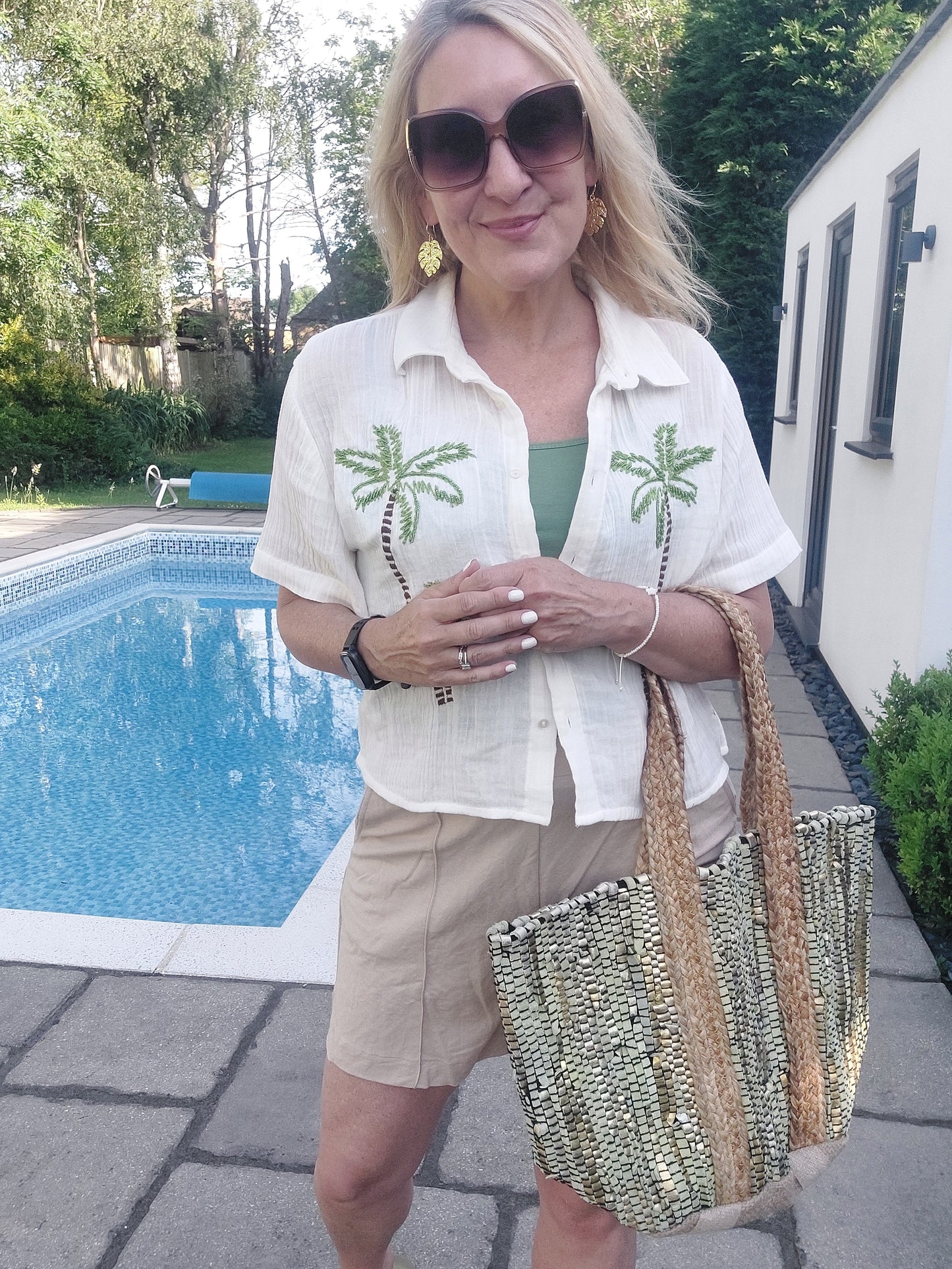 Luxe Edit 💎 Handwoven Leather & Straw Luxe Tote In Green/Gold - Filli London