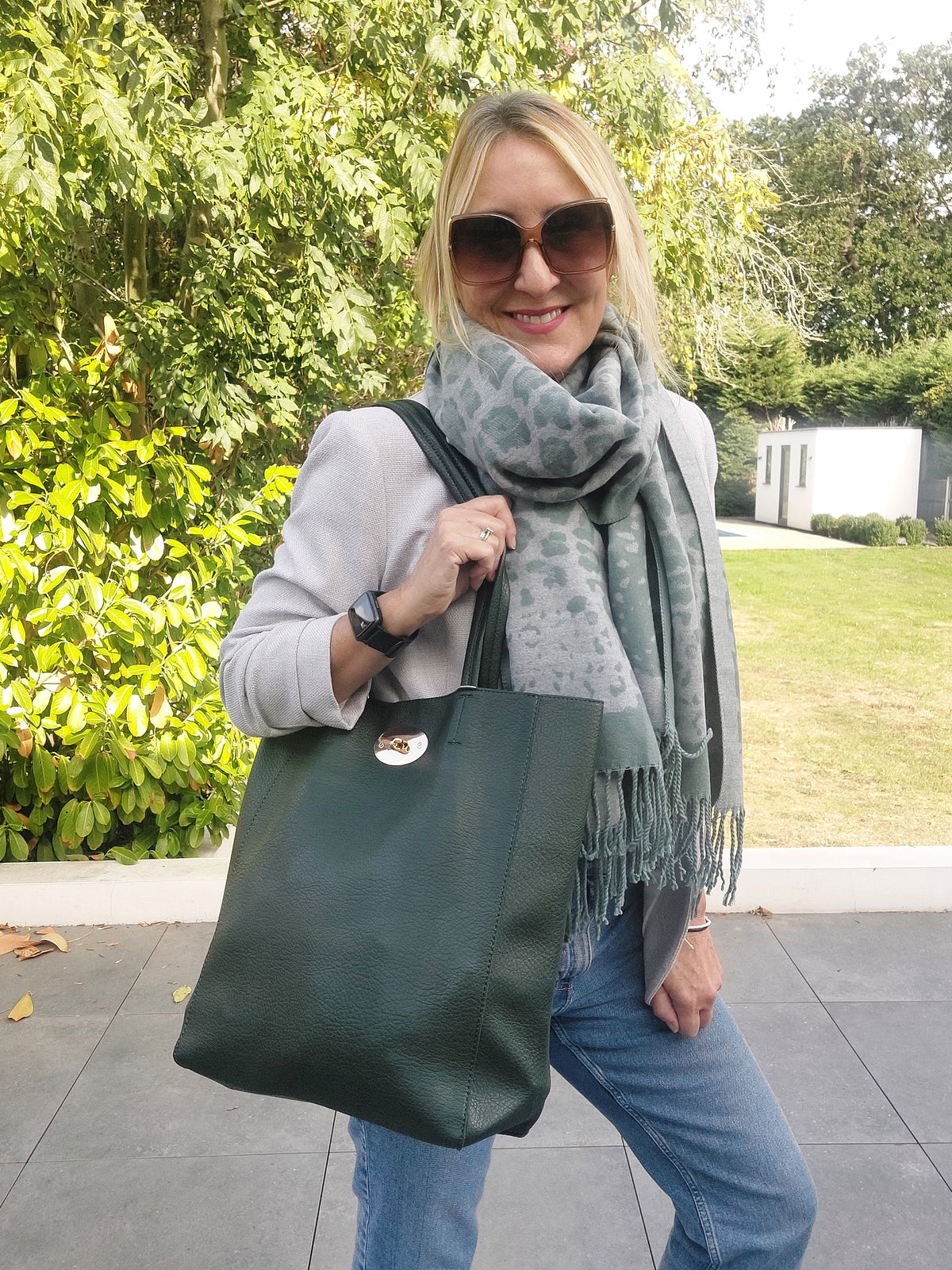 Soft Faux Leather Tote Bag In Dark Green - Filli London