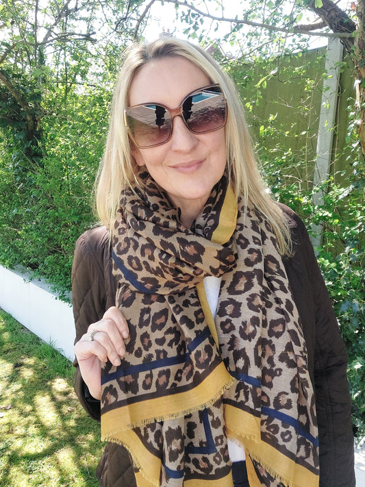New Colour ✨Leopard Print Border Scarf In Brown - Filli London