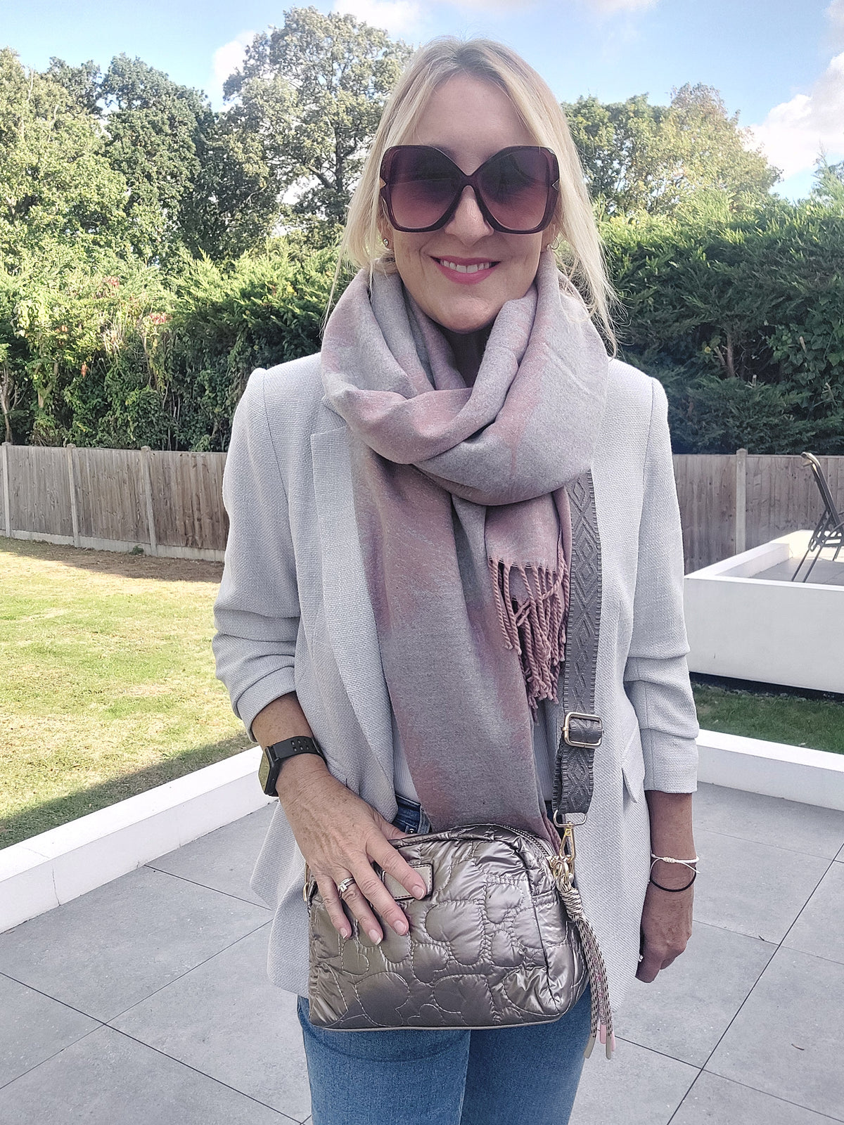 Quilted Heart Crossbody Bag In Pewter