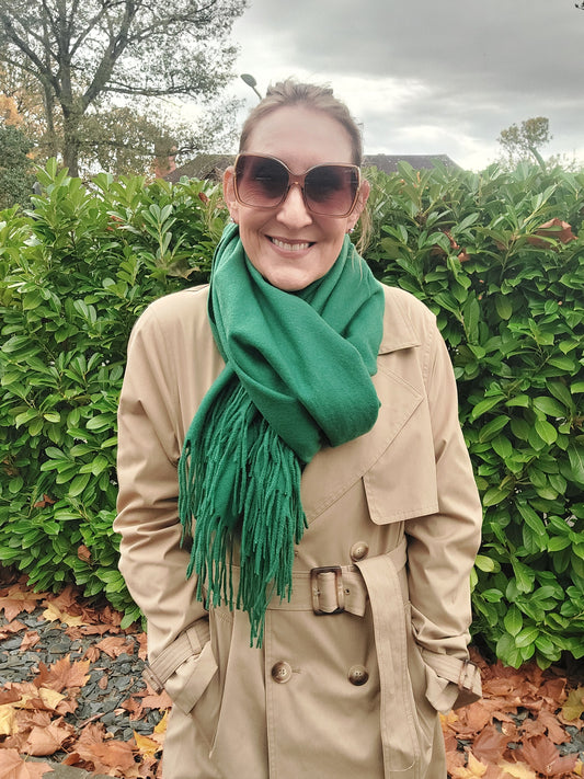 Plain Soft Wool Tassel Blanket Wrap Scarf In Green