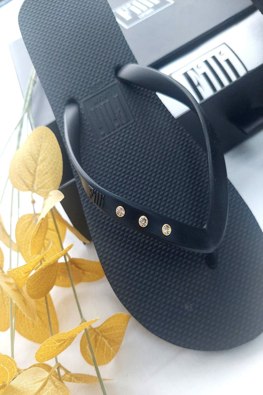 St Tropez Crystal Flip Flops In Black