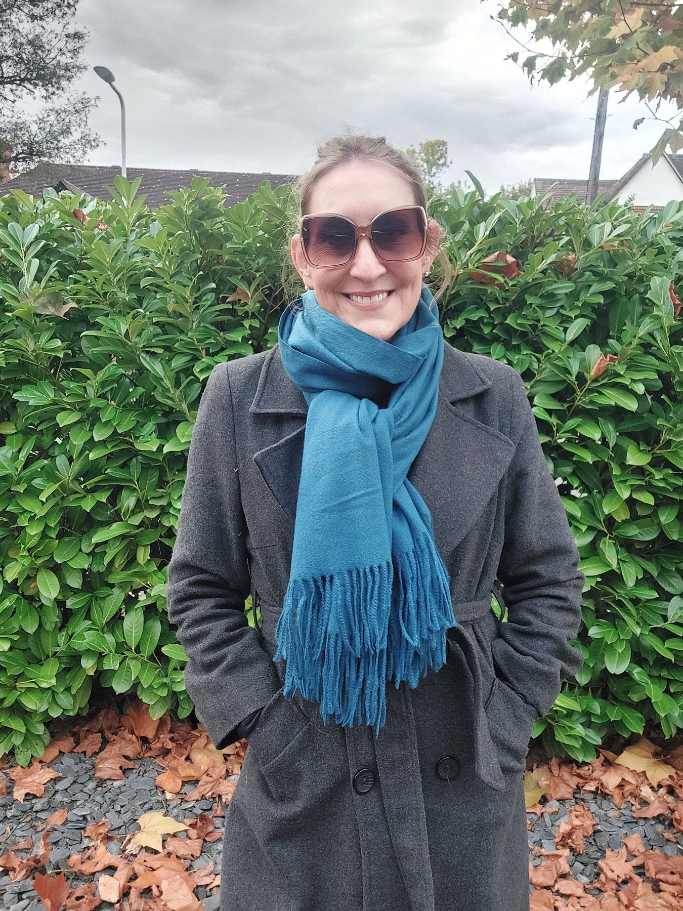 Plain Soft Wool Tassel Blanket Wrap Scarf In Teal