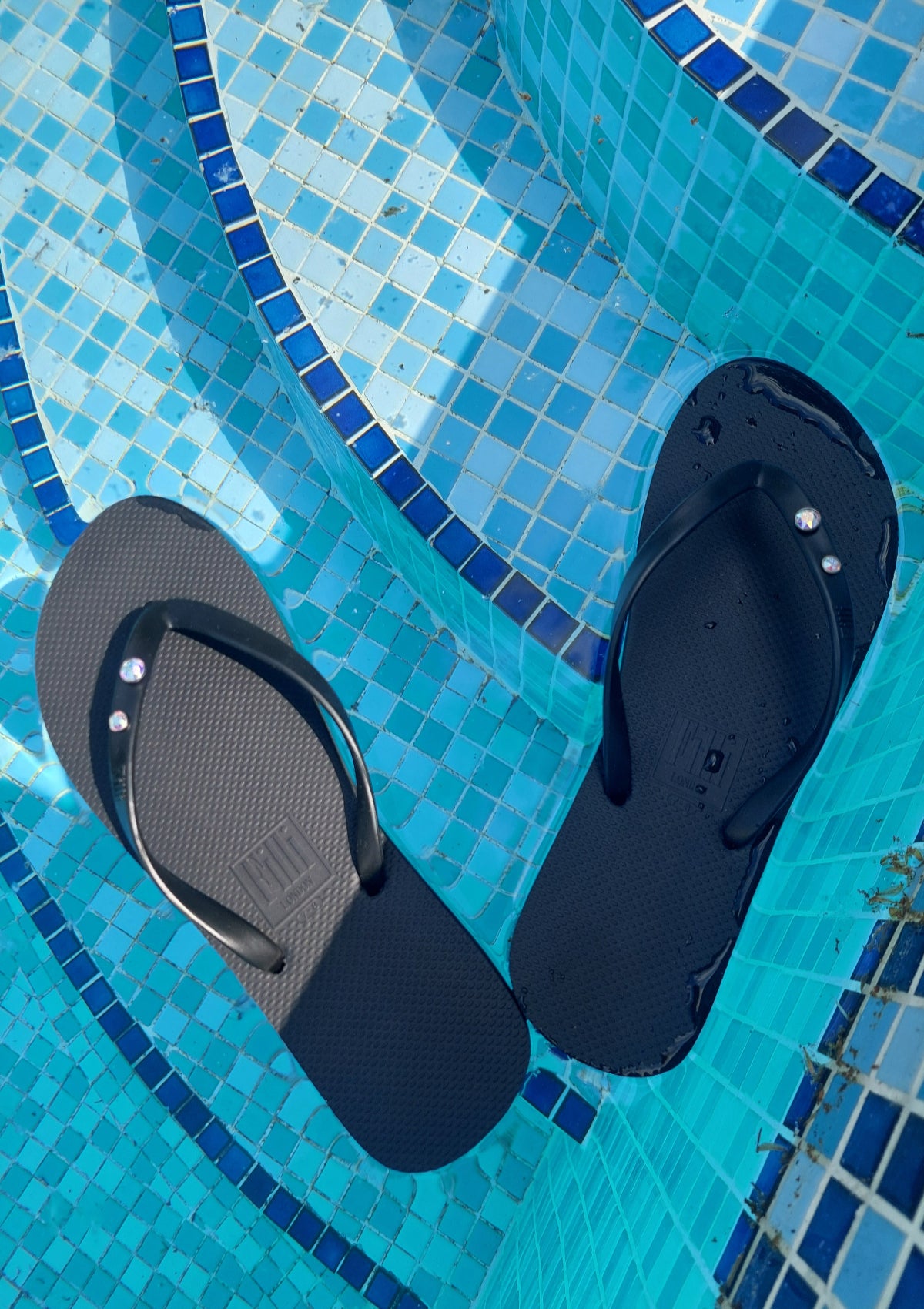 Aurora Crystal Duo Luxury Flip Flops - Black