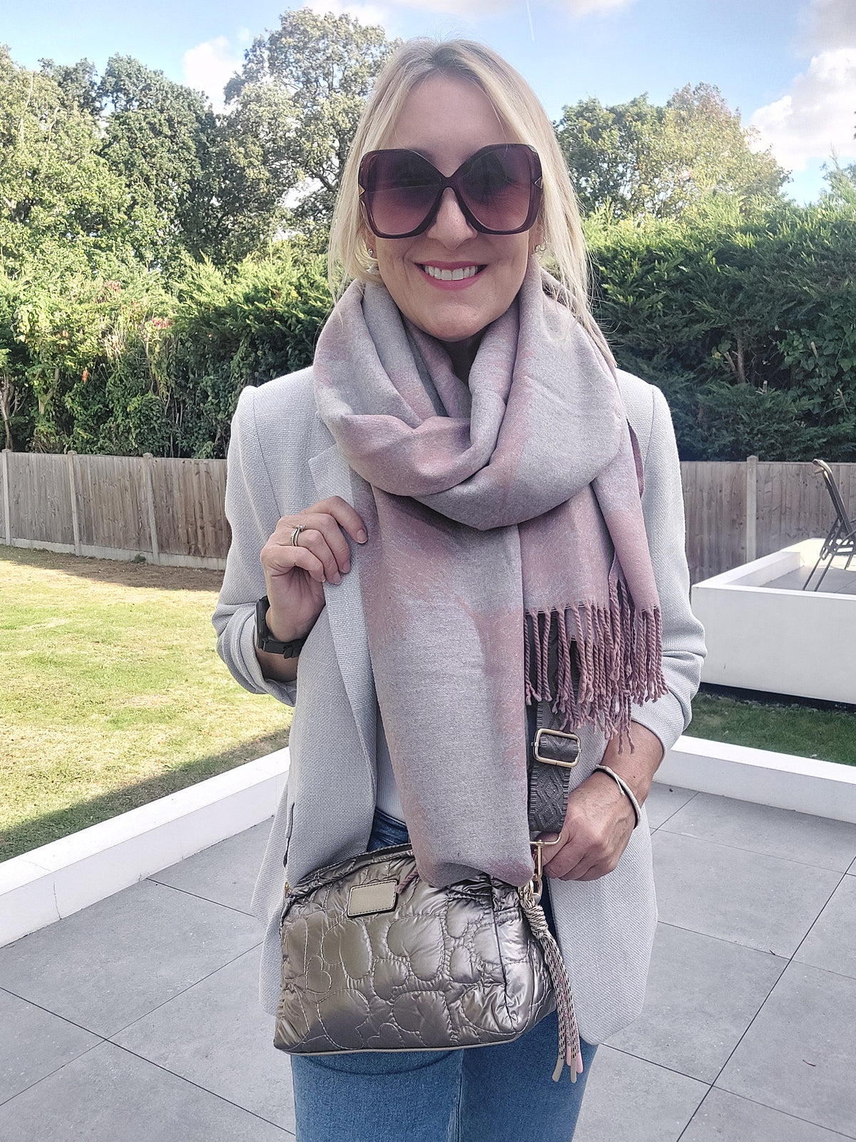 Quilted Heart Crossbody Bag In Pewter