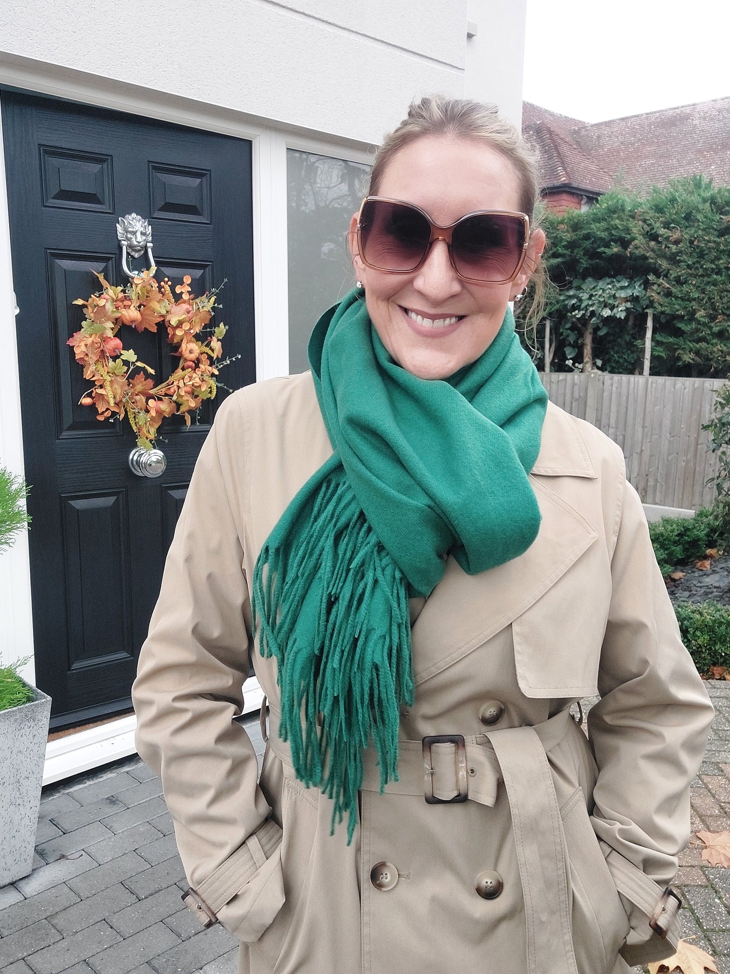 Plain Soft Wool Tassel Blanket Wrap Scarf In Green