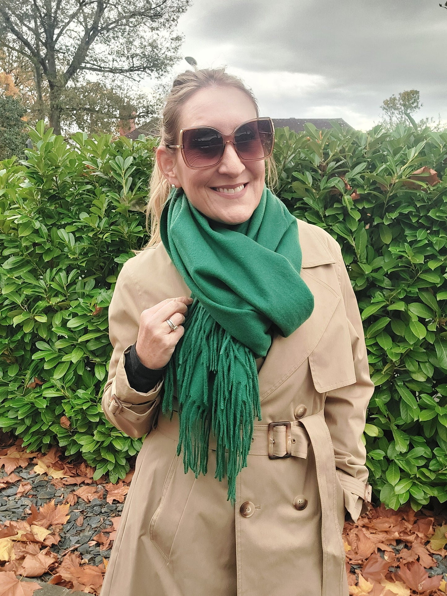 Plain Soft Wool Tassel Blanket Wrap Scarf In Green