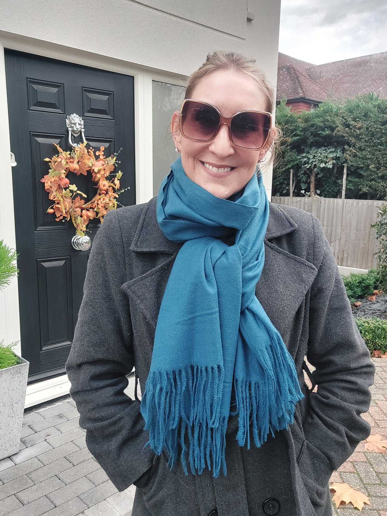 Plain Soft Wool Tassel Blanket Wrap Scarf In Teal