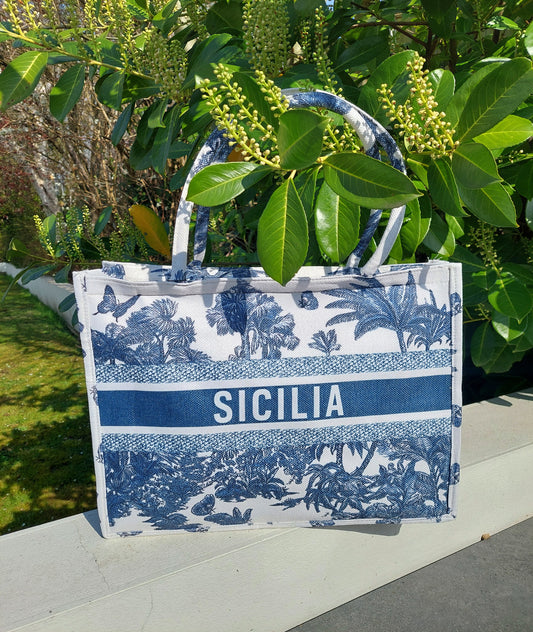 NEW ✨ Sicilia Woven Beach Tote In Blue Toile - Filli London