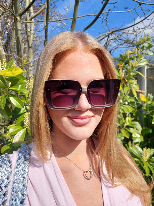 Amber Vintage Glamour Oversized Sunglasses In Grey - Filli London