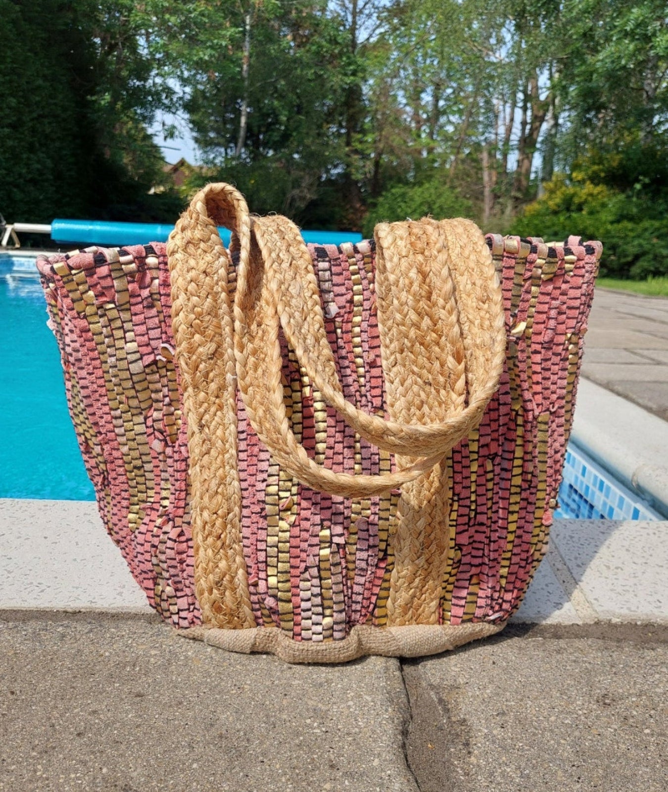 Luxe Edit 💎 Handwoven Leather & Straw Luxe Tote In Coral/Gold - Filli London