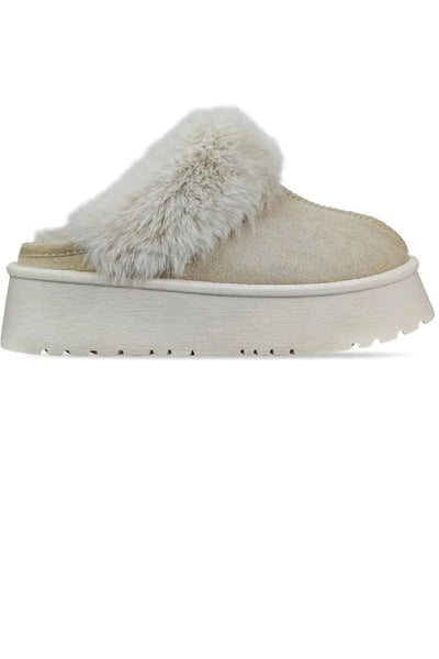 Platform Slipper Mule Shoe In Beige