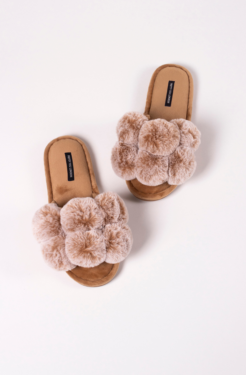 Oversized Pom Pom Slider Slipper - Caramel - Filli London