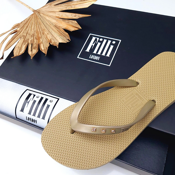 Monaco Crystal Flip Flops - Gold - Filli London