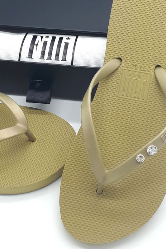 Crystal Diamond - Gold Luxury Flip Flops - Filli London