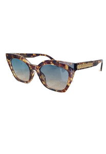 Samantha Cat Eye Sunglasses With Gold Chain Detail In Golden Tortoise - Filli London