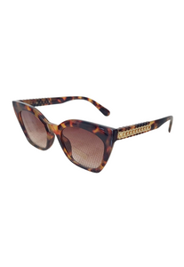 Samantha Cat Eye Sunglasses With Gold Chain Detail In Tortoise Shell - Filli London