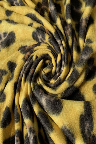 Warm Leopard Wool Scarf with Tassels - Mustard - Filli London