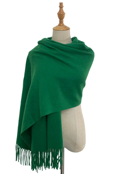 Plain Soft Wool Tassel Blanket Wrap Scarf In Green - Filli London